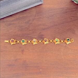 Gold and Pink Chain-Link Bracelet with Decorative Detailing